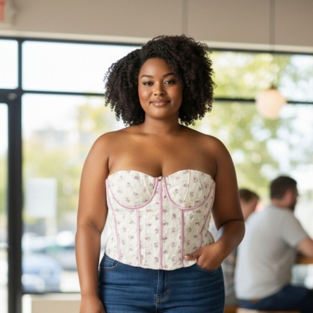 NEW- Pretty Garbage Floral Pink and White Corset Top